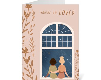 You're So Loved Illustrated Greetings Card, New Chapter, Well done, Miss you, Thinking of you, Moon and stars