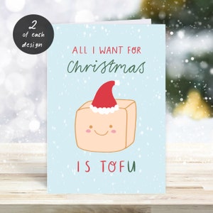 Vegan Themed Mixed Pack of 10 Christmas Cards and Envelopes, 5 Different Designs. image 3