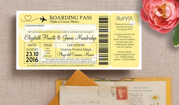 Boarding Pass Destination Wedding Invitations With Envelopes Etsy