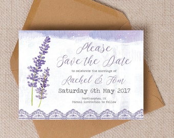 PERSONALISED RUSTIC BUNTING/LACE/PASTEL/PINK/LILAC WEDDING INVITATIONS PACKOF10 