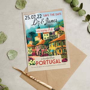 Portogallo, portoghese, Cartolina di destinazione vintage Matrimonio Save the Date Cards and Envelopes
