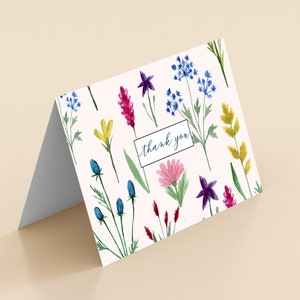 Pack of 10 Wild Flowers Floral Garden Flat or Folded Thank you / Note cards with Envelopes Folded