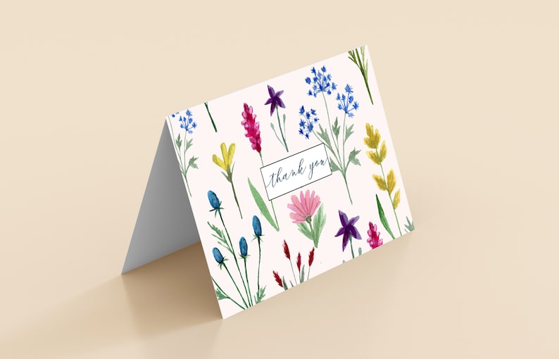 Pack of 10 Wild Flowers Floral Garden Flat or Folded Thank you / Note cards with Envelopes Folded