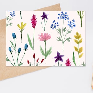Pak met 10 platte ansichtkaarten met wilde bloemen en bloementuin