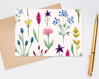 Pack of 10 Wild Flowers Floral Garden Flat or Folded postcards/ Note cards with Envelopes