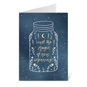 Faites confiance à la magie des nouveaux départs Carte de vœux illustrée, Nouveau travail, Nouveau chapitre, Félicitations, Bravo, Étoiles et lune