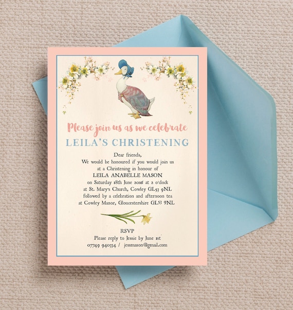 Jemima Puddle Duck Birthday//Christening Invitations Beatrix Potter
