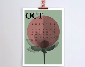2024 Wall Calendar, Botanical Gift, Wall Calendar 2024, Gift for Her, Rose Gold Clip, Plant Calendar, Botanical Set Calendar, Copper Decor