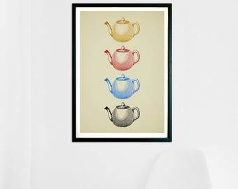 Printable Vintage Kitchen art, Scandinavian art, Minimalist art, Printable art, Kitchen Wall Art, Modernist art, Home Decor, Teapot print