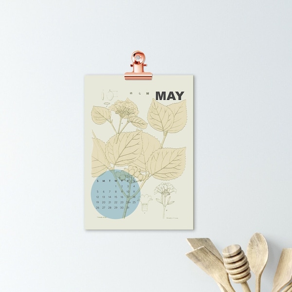 Kalendarz ścienny 2026, prezent botaniczny, kalendarz ścienny 2026, prezent dla niej, klips z różowego złota, kalendarz kwiatowy, kalendarz z zestawem botanicznym, miedziana dekoracja