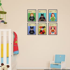 Wall Decor for Little Girl Room, Set of 6 prints, Superhero Inspired Wall Art, Playroom Wall Art