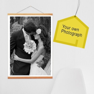 Wooden Poster Hanger with Your Photograph, Canvas Wall Art of Your Photograph with Oak Wooden Hanger, Unique gift For Christmas