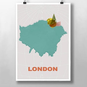 Impresión de Londres, City Prints, London City Map, Mid Century Modern, Impresión abstracta, Impresión de arte de pared, impresión escandinava, arte de pared minimalista