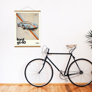 Ford GT40 Canvas Print and Wooden Hanger, Gift for Dad, Classic Le Mans Car Poster,  GT40 Car poster, Classic Car Print, Boys room Wall Art