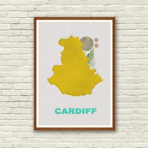 Druckbare Kunst, Cardiff Stadtplan Mitte Jahrhundert moderne Print, Stadt Karte drucken, Wandkunst, Wand-Kunstdruck/Poster, skandinavischen Print, druckbare Scandi