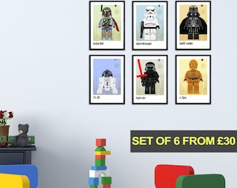 Set of 6 Lego Superhero Wall Art Posters, Set of 6 Superhero Posters