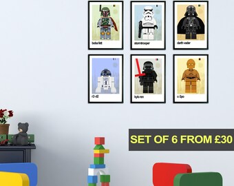 Set of 6 Lego Superhero Wall Art Posters, Set of 6 Superhero Posters