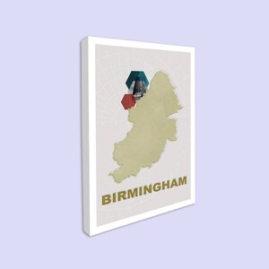 Ville carte imprimée, la ville de Birmingham, toile Art mural, impression d’Art mural, milieu du siècle moderne imprimé, Wall Art, impression d’Art mural, impression scandinave