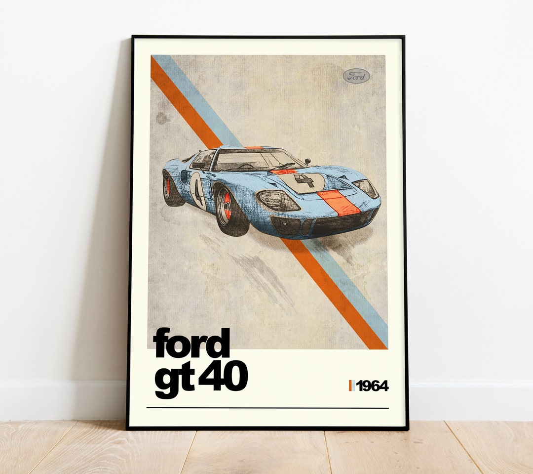 Ford GT40 Vintage Race Car Art, Classic Car Auto Decor, Sports Car Wall Art  Poster, Man Cave Gift for Men, Gear Head Racing Decor, Art Print 
