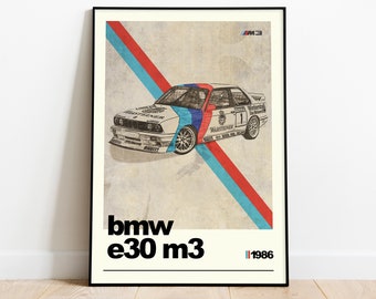 BMW E30 M3 Print, Gift for Dad, Car poster, BMW Wall art, Classic Car Print, Boys room décor, man cave poster, 80's, Classic BMW Art print