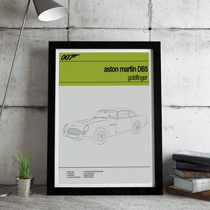 James Bond print, Bond cars, 007 poster print, Goldfinger, Aston Martin DB5, James Bond Poster, Present for Him, Fathers Day Present Gift.