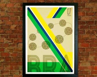 Brazil football poster, Framed print - Brazil Football Club, Mid Century Art, Modernist Typography Print, Children Bedroom Art, Gift for him