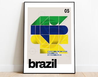Brazil Football Poster for Kids Bedroom, Kids Wall Art, Brazil Football Decor, Football Wall Art for Kids Bedroom, Man Shed Decor, Gift Him