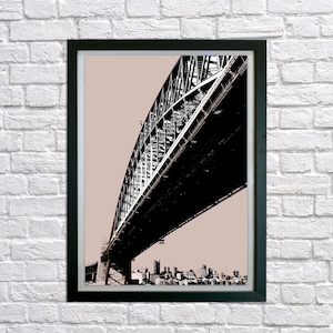 Sydney Harbour Bridge print - Litho styled print of the Sydney Harbour Bridge - Wall Decor, Wall Print, Home decor, Sydney Architecture