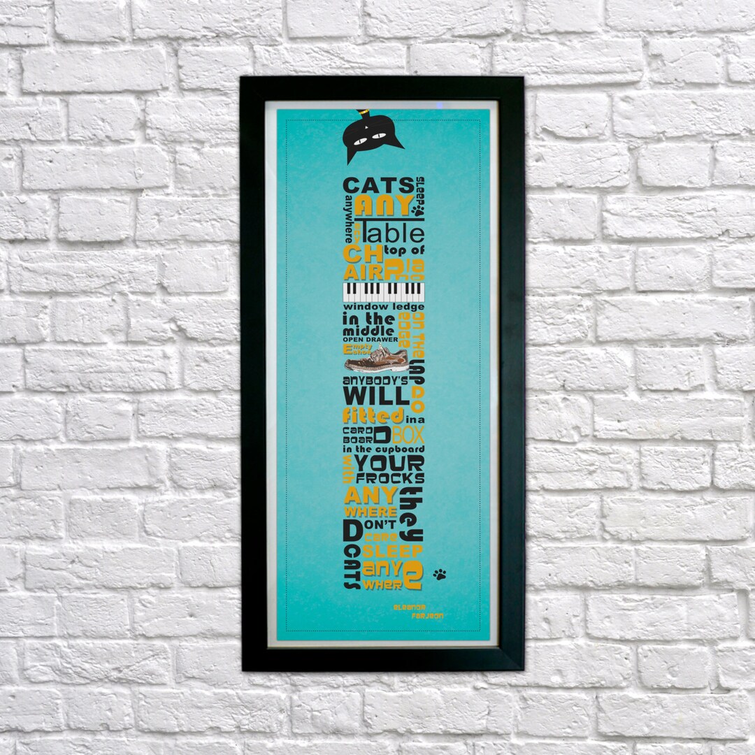 Nursery Art Print, Cats Sleep Anywhere Poem, Eleanor Farjeon