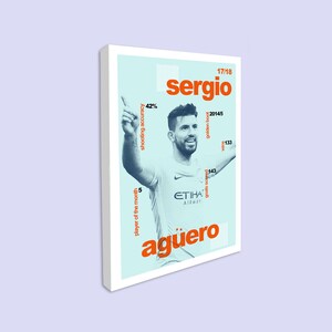 Football Poster for Games TV Room, Sergio Aguero Canvas Print, Manchester City Poster, Modernist Typography, Children Bedroom Interior