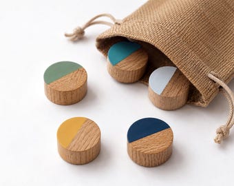 Fridge Magnets, Handmade Oak Fridge Magnets, Decorative Magnets for Your Fridge, Set of 9 with gift bag, Gift idea, Farrow & Ball Colours