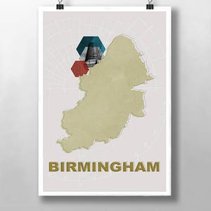 City Prints, Birmingham City Map, Mid Century Modern Print, City Map Print, Wall Art, Wall Art Print, Scandinavian Print, Scandi Wall Art