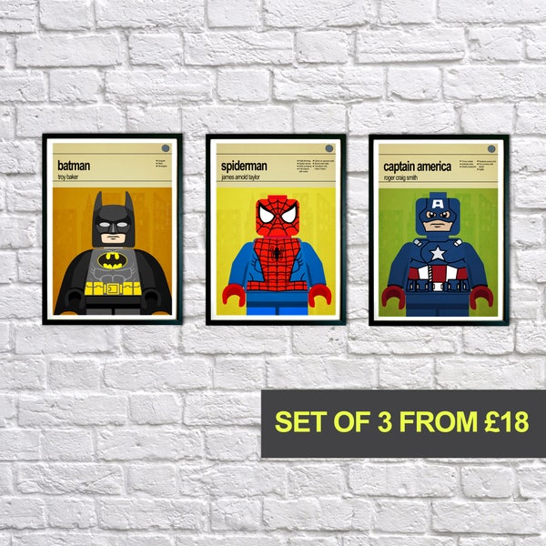 Superhero Posters for Nursery, Set of 3 prints, Superhero Poster Set, Boys Bedroom Art, Superhero wall art set, Kids Superhero Bedroom Art