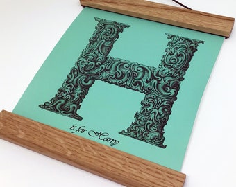 A5 Wooden Poster Hanger, 6&quot; Portrait Poster Hanger, A1 A2 A3 A4 Wooden Poster Hangers Also Available, Nursery Poster Hanging