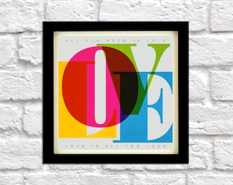 Typography print - Love typography poster, Typography Print, Wall Art, Retro Print