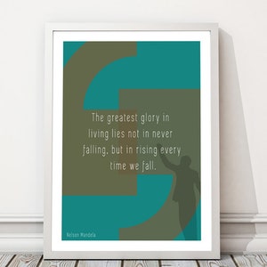 Inspirational Quote Print, Nelson Mandela Quote, Typography Print, The Greatest Glory Quote, Classroom Quote, Motivational, Vintage style