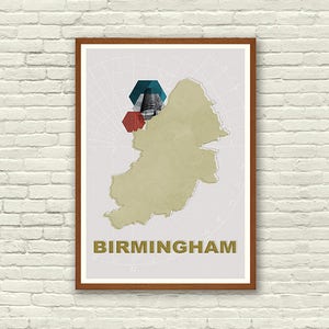 Druckbare Kunst, Birmingham Stadtplan Mitte Jahrhundert moderne Print, Stadt Karte drucken, Wandkunst, Wand-Kunstdruck/Poster, skandinavischen Print, druckbare Scandi