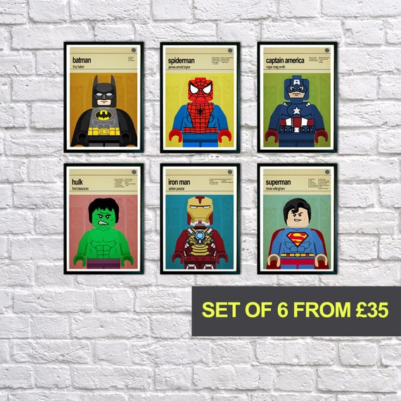 Superhero Wall Art, Set of 6 prints, Boys Room Decor, Superhero Wall Art, Childrens Bedroom Wall Art, Nursery Pictures, Boys Bedroom Prints