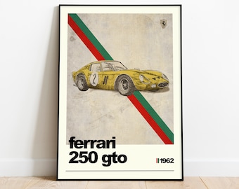 Ferrari 250 GTO Print, Gift for Dad, Ferrari 250 GTO Poster, Classic Car Print, Ferrari Wall Art Boys room décor, man cave wall art