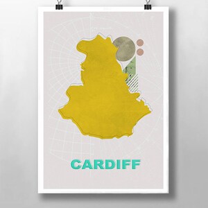 Impresiones de la ciudad, Mapa de la ciudad de Cardiff, Impresión moderna del siglo medio, Impresión del mapa de la ciudad, Impresión abstracta, Impresión de arte de pared, impresión escandinava, arte imprimible