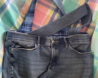 Shoulder bag made from repurposed jeans