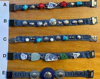 Shabby chic bracelets made from denim.