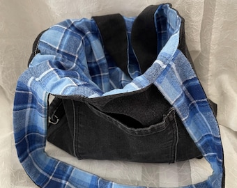 Black denim bag made from repurposed jeans