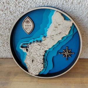 Digital 3D map of the Guam, 6 layer panel, laser cut file,3D Wood Guam Map ,Wall decor,Guam digital map, Gift for a travel lover