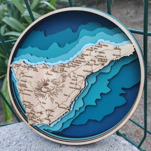 Digitale 3D-Karte der Insel Teneriffa, 6-Schicht-Panel, lasergeschnittene Datei, 3D-Holzkarte der Insel Teneriffa, Wanddekoration, digitale Karte von Teneriffa