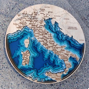 Digitale 3D-kaart van Italië, paneel met 6 lagen, lasergesneden bestand, 3D-kaart van Italië van hout, wanddecoratie, cadeau voor een reisliefhebber, 3D-kaart van Italië, SVG-bestand