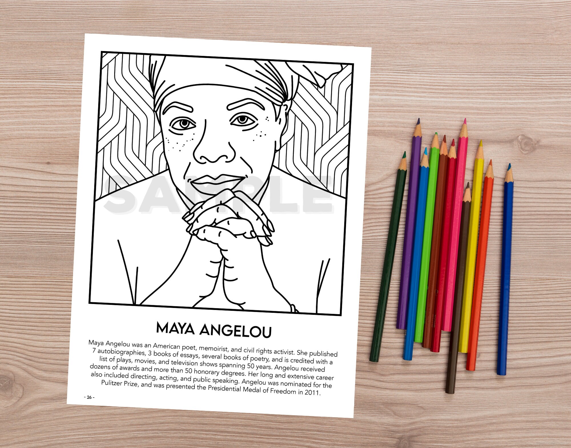 Colouring Page Maya Angelou Etsy