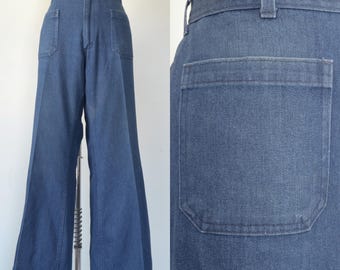 Salopette vintage anni '70-'80 // 'Popeye' // della Marina degli Stati Uniti con pantaloni a zampa d'elefante, prodotta da Seafarer // Taglia grande (37x30)
