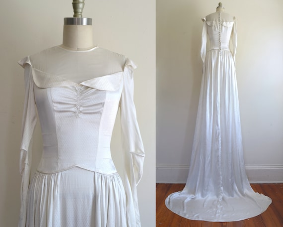 Vintage 1930s || 'Queen Bee' || White Silk Weddin… - image 1