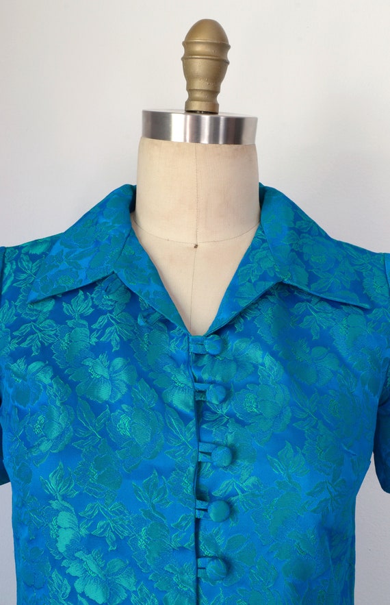 Vintage 1960s || 'Poppies' || Electric Blue Shirt… - image 7